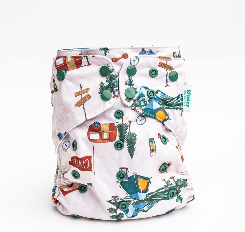 Kinder Big Adventure Cloth Diapers Set of 5 Reusable Baby Diapers Pocket Style Athletic Wicking Jersey, Bamboo Viscose Inserts, Wet Bag, Newborn to Potty Training 7-60lbs, Outdoors Nature Camping - Image 4